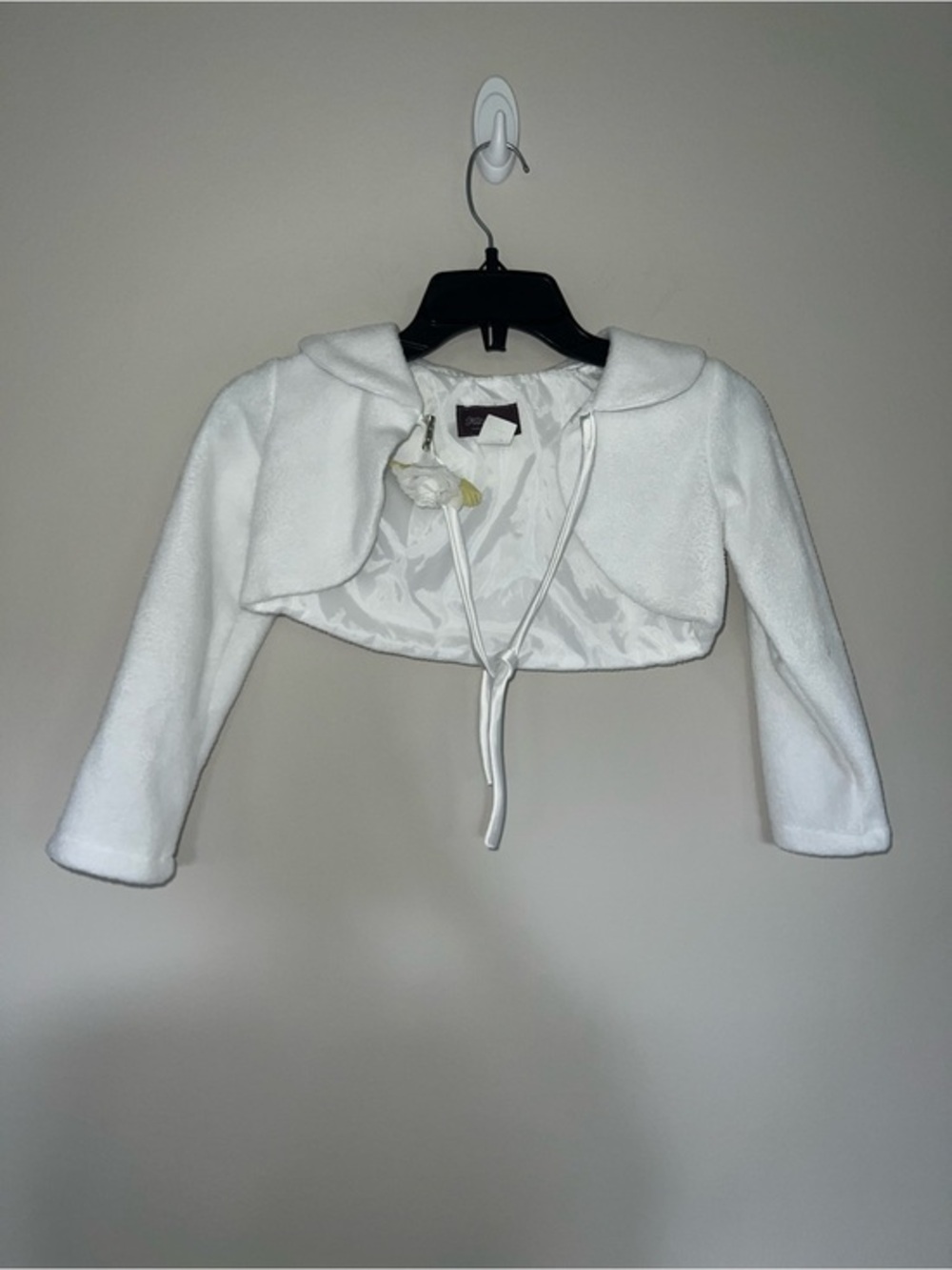 White Cropped Bolero Jacket with Satin Lining cover up wedding Kid's Dream 7/8